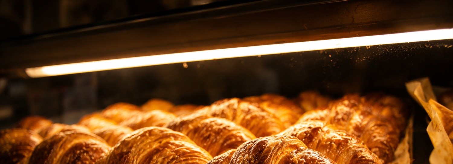 Croissants acabats de fer a la vitrina